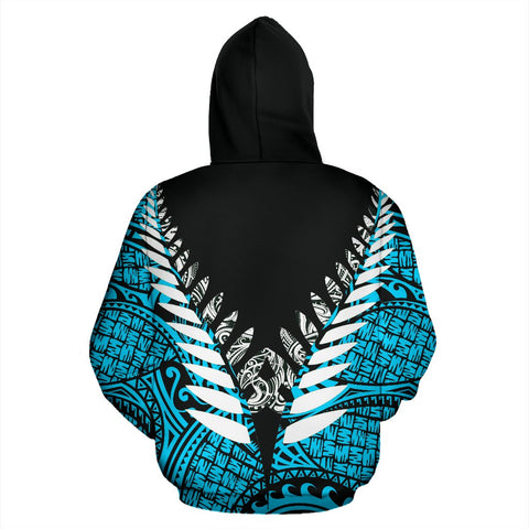 Image of New Zealand Aotearoa Silver Fern Hoodie - Blue Vline Version back
