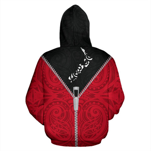 Image of New Zealand Hoodie With Straight Zipper Style back for Men and Women - Red Mix Black and White color