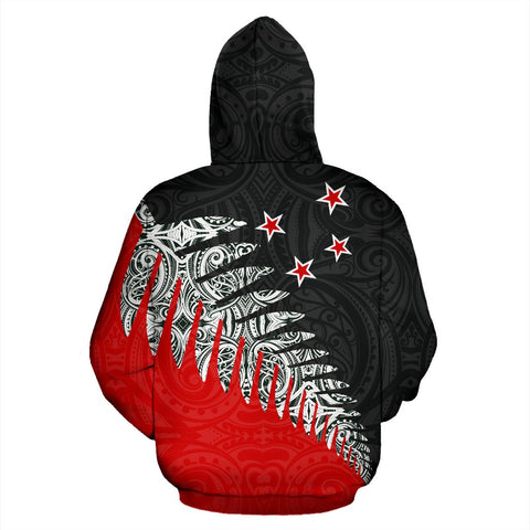 Image of New Zealand Hoodie with Black Red Silver Fern