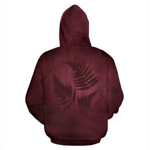New Zealand Hoodie | Burgundy Fern Zip Up Style