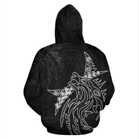 Image of New Zealand Maori Tattoo Wolf Hoodie - Black color - Back - For Men and Women