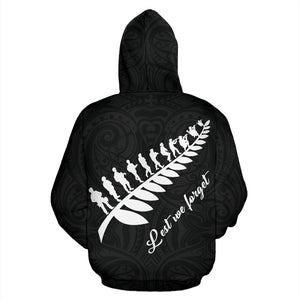 Silver Fern Hoodie | Lest We Forget Design - Black Hoodie