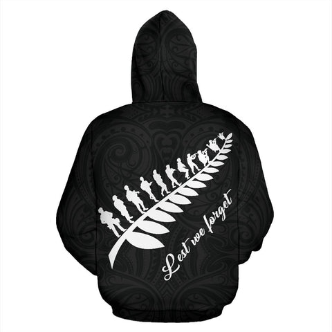 Image of Lest We Forget - Silver Fern New Zealand Hoodie black color - Back - by The Oceania Store for Men and Women