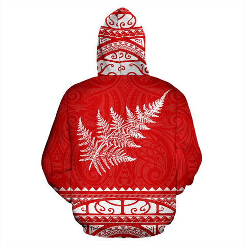 Image of Kiwi Hoodie |Maori Silver Fern Red