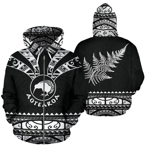 Image of Maori Aotearoa Silver Fern Zip Up Hoodie White -  Medal Version