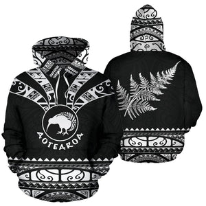 Maori Aotearoa Silver Fern Hoodie White -  Medal Version  