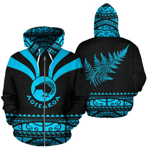 Kiwi Hoodie |Maori Silver Fern Zip Up Blue