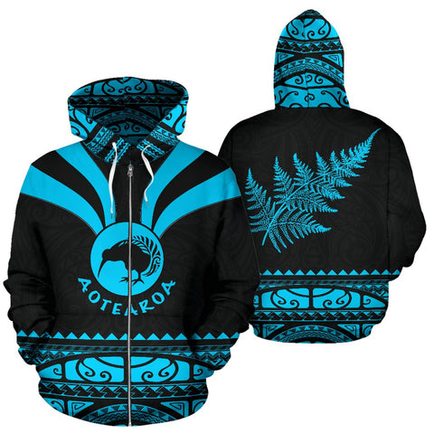 Image of Kiwi Hoodie |Maori Silver Fern Zip Up Blue
