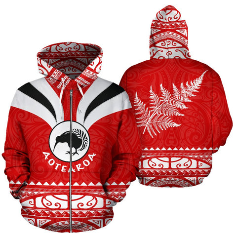Image of Maori Aotearoa Silver Fern Hoodie Red -  Medal Version
