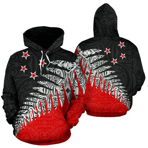 Image of New Zealand Hoodie with Black Red Silver Fern