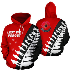 New Zealand Hoodie | Lest We Forget Design -  Red Hoodie