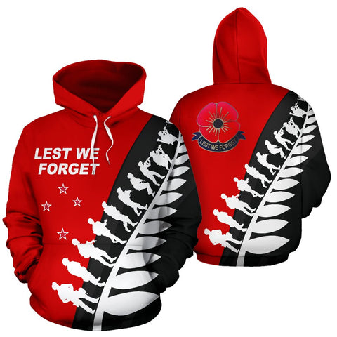 Image of Lest We Forget - New Zealand Hoodie Red color - Front and Back for Men and Women