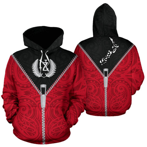 Image of New Zealand Hoodie With Straight Zipper Style front and back for Men and Women - Red Mix Black and White color