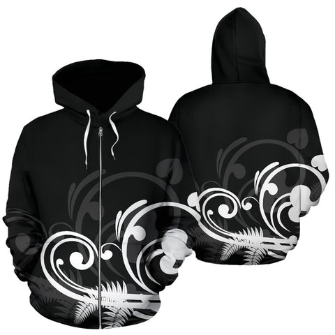 Image of Silver Fern New Zealand„¢ Zip Up Hoodie - Black by The Oceania Store for Men and Women