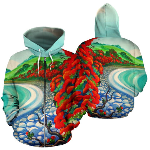 Image of New Zealand Hoodie with Pohutukawa Zip Up Style
