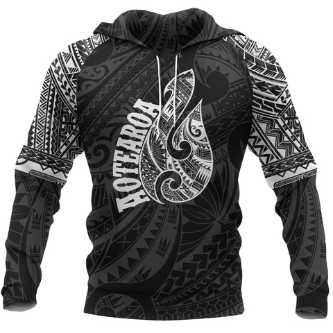 Image of Aotearoa Maori Tattoo Hei Matau All Over Hoodie White front