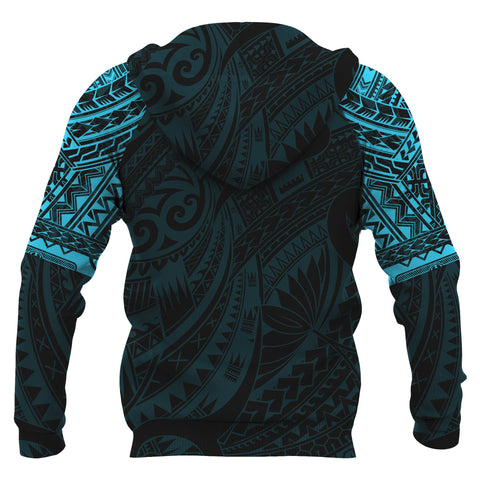 Image of Aotearoa Maori Tattoo Hei Matau All Over Hoodie Blue back
