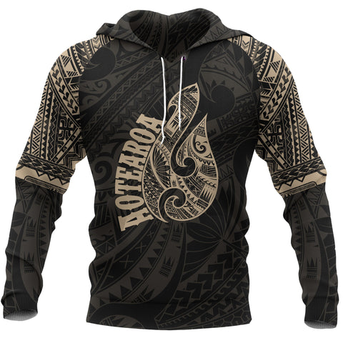 Image of Aotearoa Maori Tattoo Hei Matau All Over Hoodie Gold front