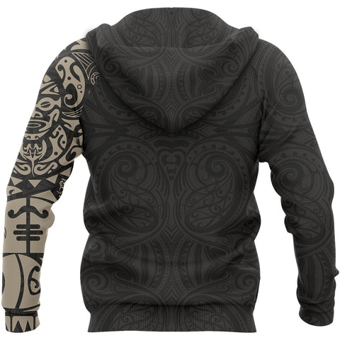 Image of Maori Tangaroa Tattoo New Zealand All Over Hoodie - Black Mix Golden color - Back - For Men and Women