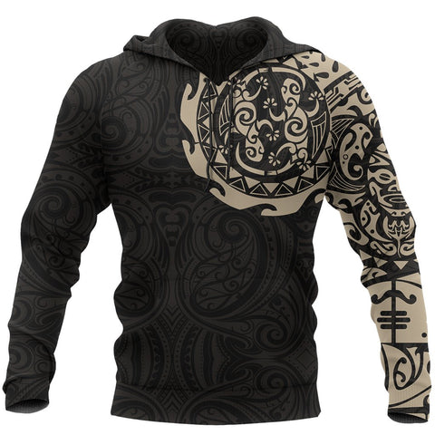 Image of Maori Tangaroa Tattoo New Zealand All Over Hoodie - Black Mix Golden color - Front - For Men and Women
