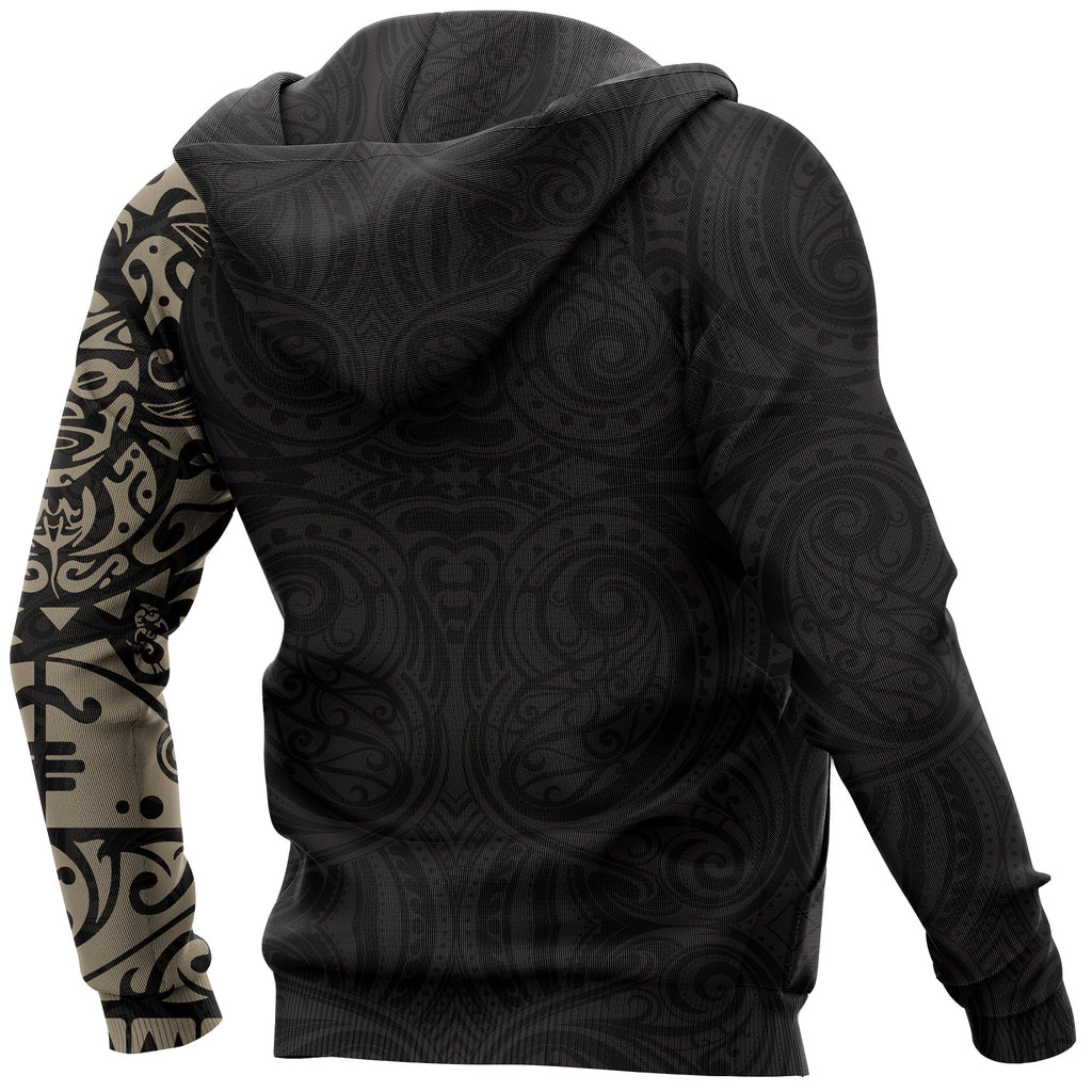 Maori Tangaroa Tattoo New Zealand All Over Hoodie - Black Mix Golden color - Back - For Men and Women
