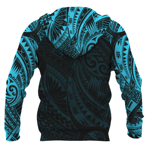 Image of Turtle Maori Tattoo All Over Hoodie Blue back