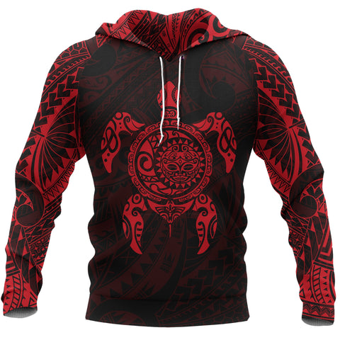 Image of Turtle Maori Tattoo All Over Hoodie red front